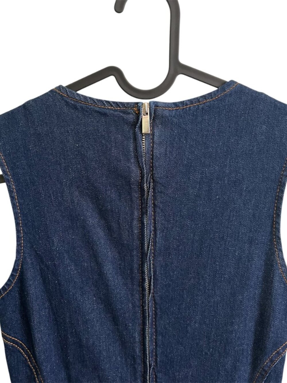 Zara Z1975 Denim Midi Dress Sleeveless A-Line Blue Small Back Zip Summer NWT - Picture 6 of 9
